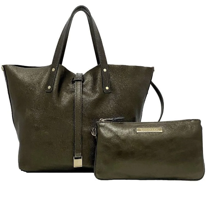 Handle bags with artistic prints for creativity -Tiffany  Metallic Leather Tote Bag (Pre-Owned)