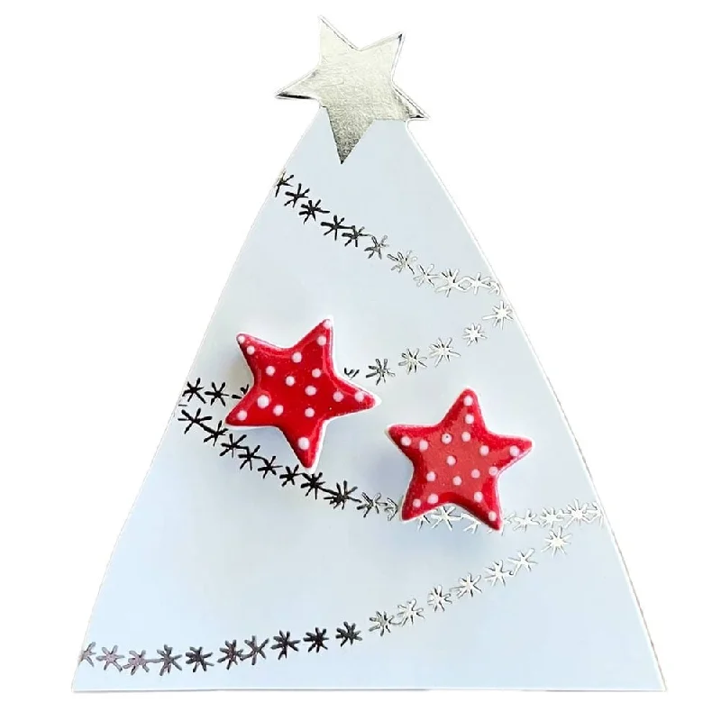 Drop Earrings for Bridesmaids Look -Paper Boat Press Christmas Earrings - Red Spotty Star STUDS