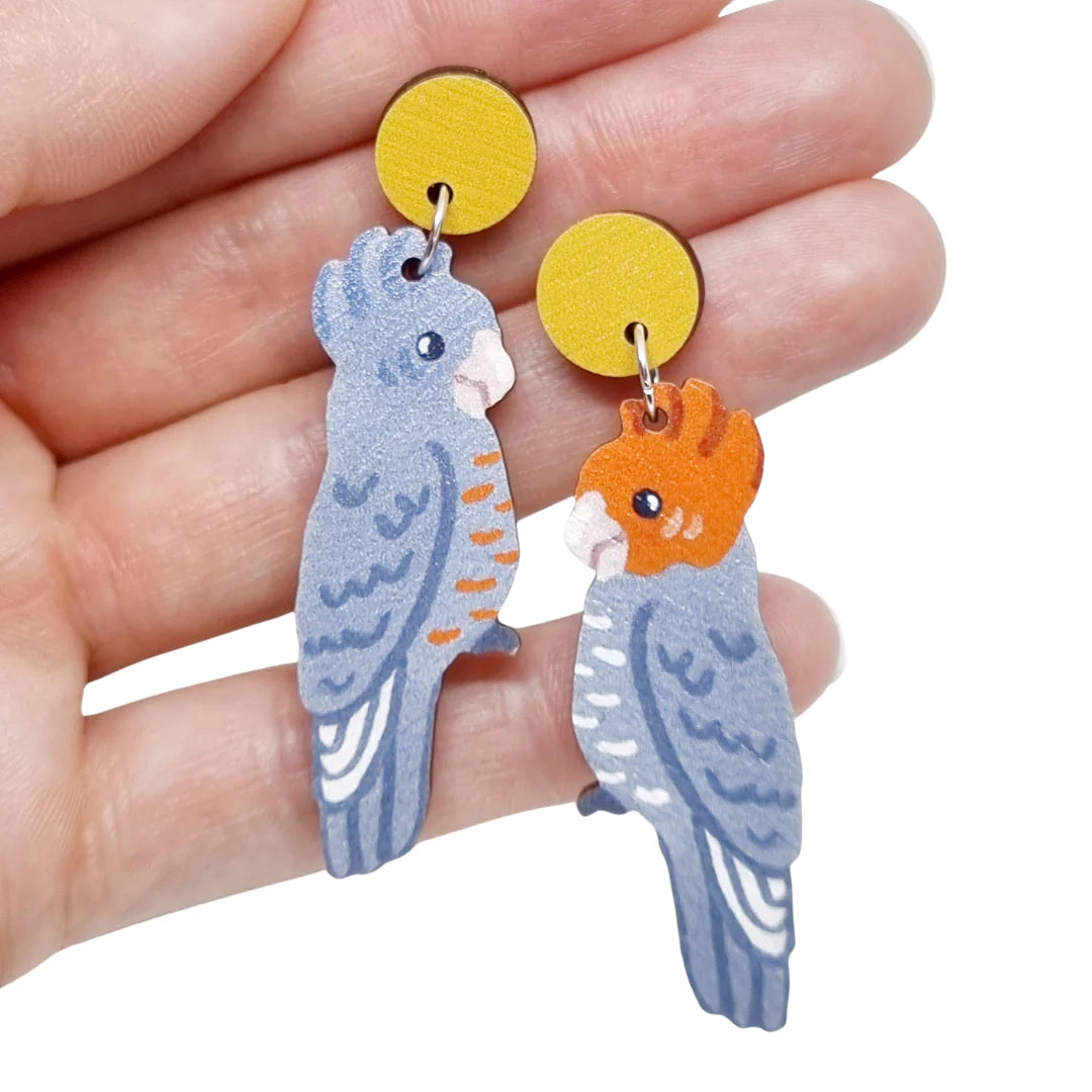 Leverback Drop Earrings for Comfort -Pixie Nut and Co Gang Gang Cockatoo Earrings