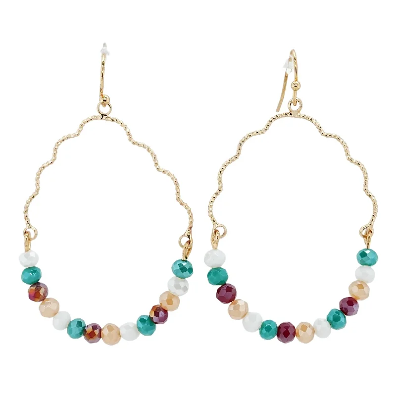 Drop Earrings for Engagement Party -Gold Tone Multi Color Beaded Dangle Earrings