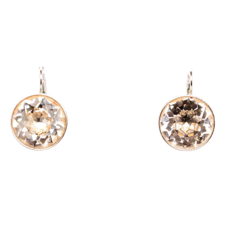 Small Drop Earrings for Delicate -Silver Tone Bella Clear Round Cut Crystal Drop Earrings