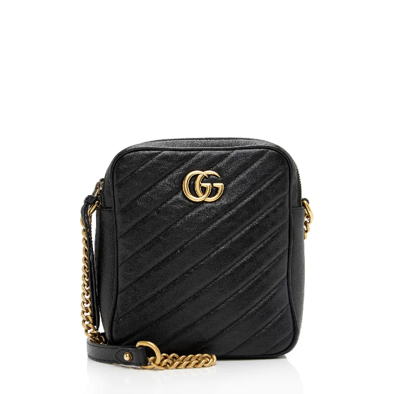 Handle bags with monogram designs for personalization -Gucci Diagonal Matelasse Leather GG Marmont Double Zip Mini Camera Bag