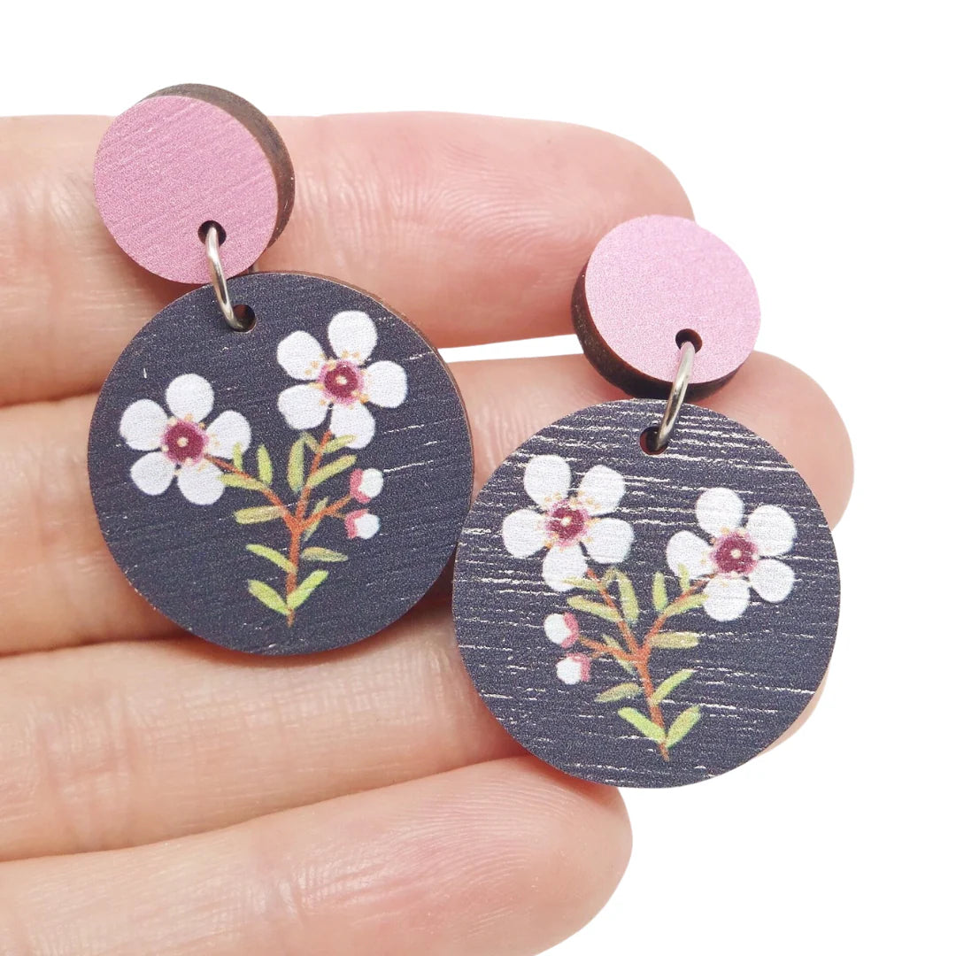 Floral Drop Earrings with Petals -Pixie Nut and Co Geraldton Wax Earrings