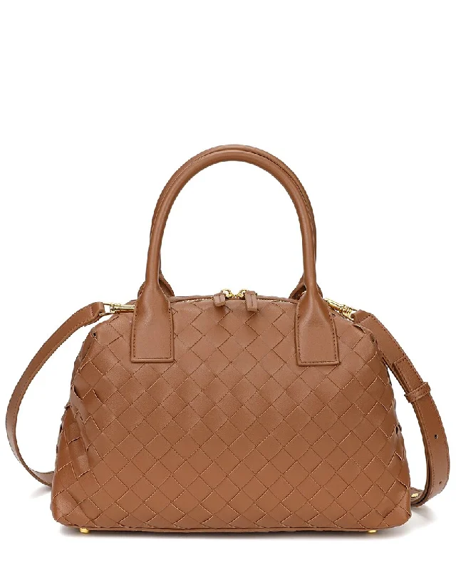 Handle bags with retro logos for charm -Tiffany & Fred Paris Large Woven Leather Satchel