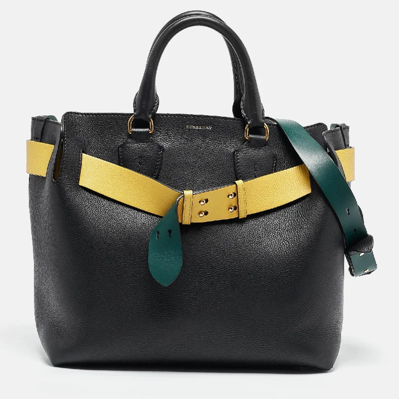 Handle bags with thick handles for support -Burberry Black/yellow Leather Medium Belt Tote