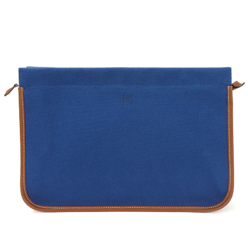 Insulated handle bags for keeping food fresh -Hermes  Navy Canvas Leather Clutch Bag (Pre-Owned)