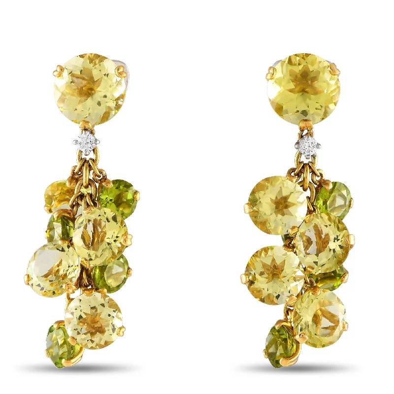 Round Drop Earrings for Classic -Casato Yellow Gold 0.10ct Diamond, Quartz, and Prasiolite Earrings 200469