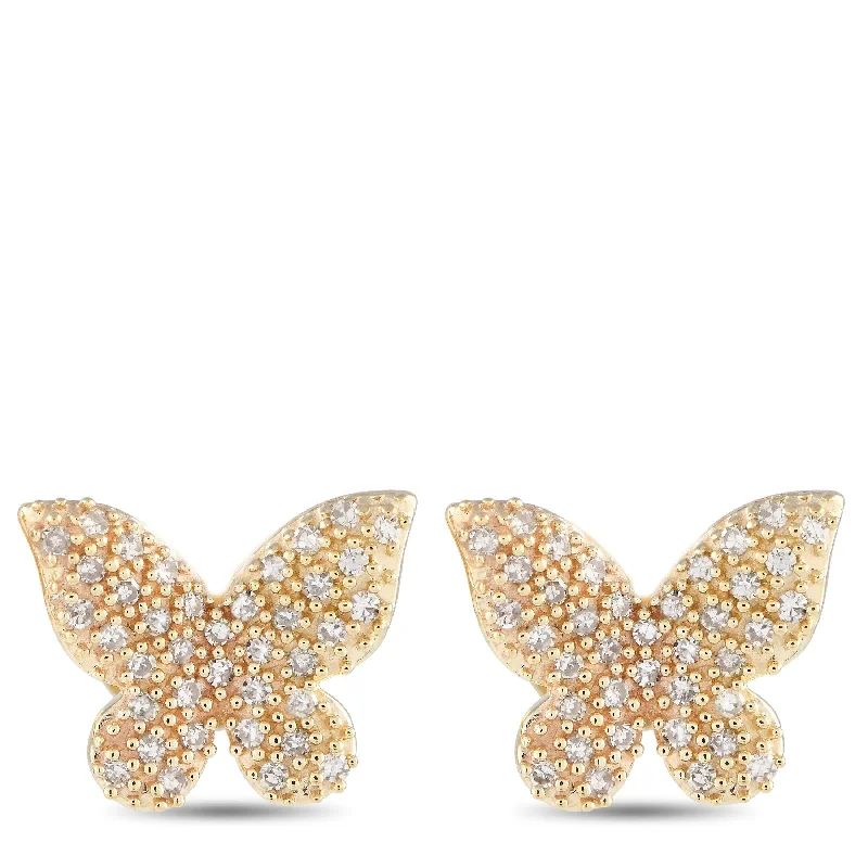 Indian Drop Earrings with Intricacy -Yellow Gold 0.16ct Diamond Butterfly Earrings ER28193-Y