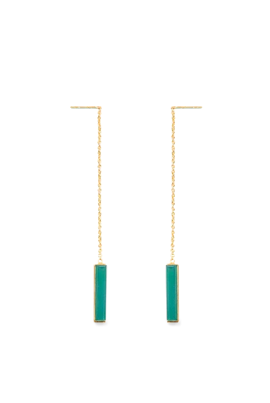 Drop Earrings for Formal Attire -Urban Chain Earrings with Green Onyx