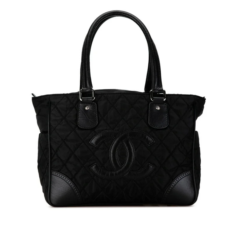 Handle bags with sleek black for elegance -Chanel  Nylon Leather Handbag Tote Bag (Pre-Owned)