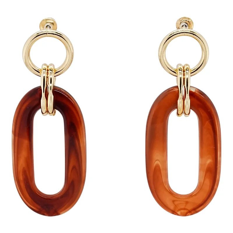 Gemstone Drop Earrings for Color -Gold Tone With Brown Oval Dangle Earrings