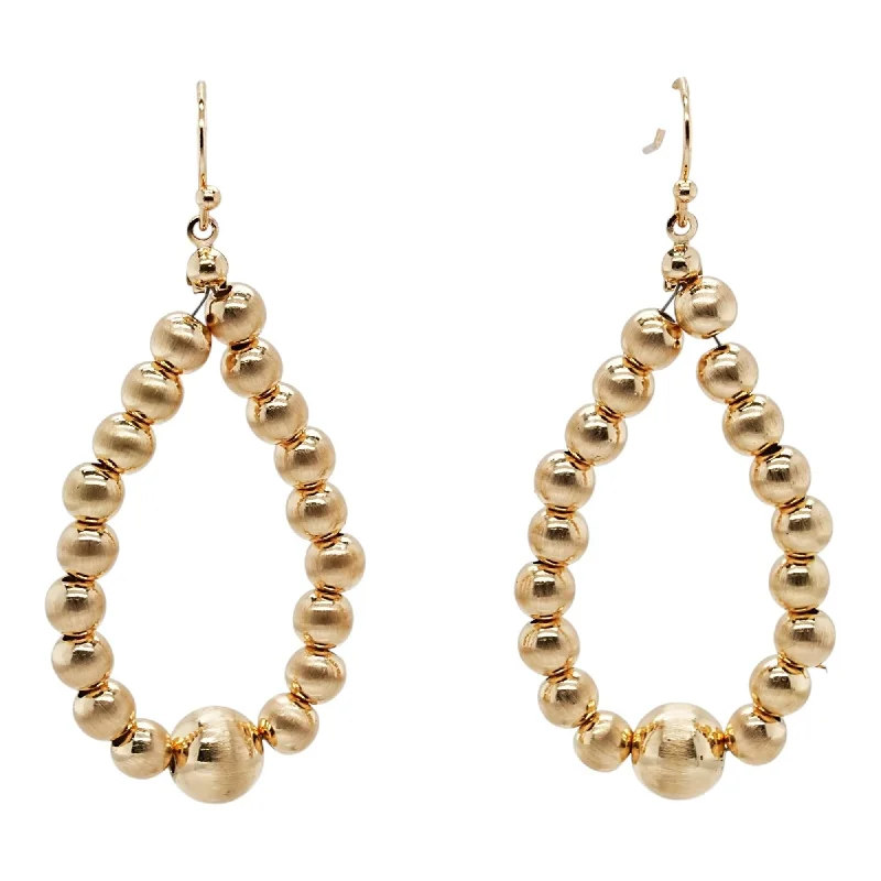 Vintage Drop Earrings with Patina -Gold Tone Ball Bead Oval Drop Earrings