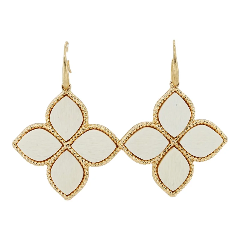 Drop Earrings with Vine Designs -Gold Tone White Clover Drop Earrings