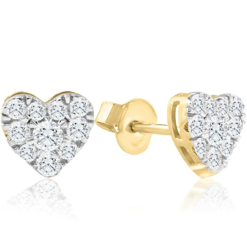 Best hoop earrings with satin ribbons for a soft, feminine appearance-1/2Ct Heart Shape Diamond Studs Yellow Gold Lab Grown 7mm Women's Earrings