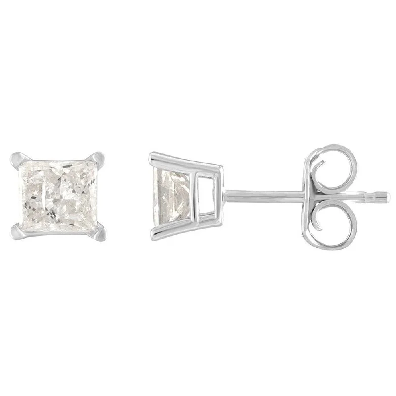 Best hoop earrings with asymmetrical designs for a fashion-forward, avant-garde look-10K Princess Cut Diamond Solitaire Stud Earring White gold (1/5cttw H-I Color, I2 Clarity)