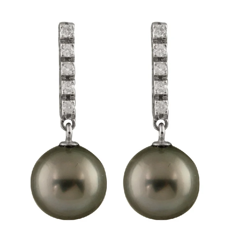 Best hoop earrings with asymmetrical designs for a fashion-forward, avant-garde look-14k White Gold Tahitian Pearl and 1/5ct TDW Diamond Earrings (9-10mm)