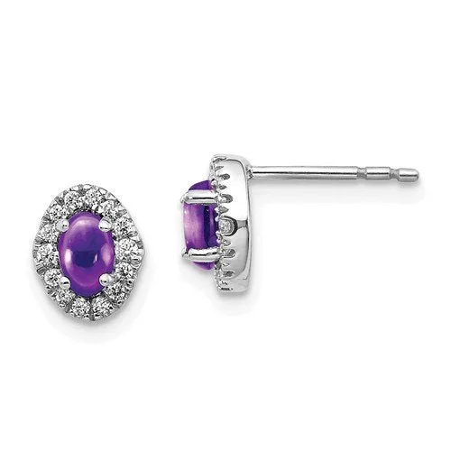 Best hoop earrings with minimal embellishments for a sleek and modern look-14KT 0.70 CTW AMETHYST & 0.16 CTW DIAMOND HALO EARRINGS