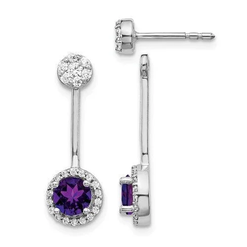 Hoop earrings with resin accents for a bold and colorful design-14KT 0.80 CTW AMETHYST AND 0.33 CTW DIAMOND HALO EARRINGS