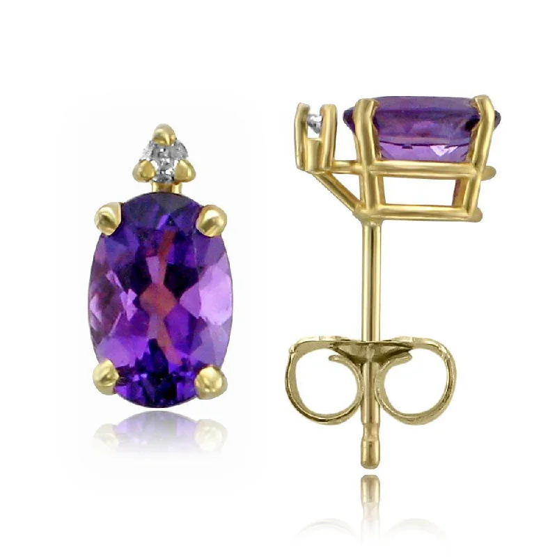 Best hoop earrings with geometric triangle shapes for a modern, chic design-14KT GOLD 0.90 CTW AMETHYST & DIAMOND EARRINGS