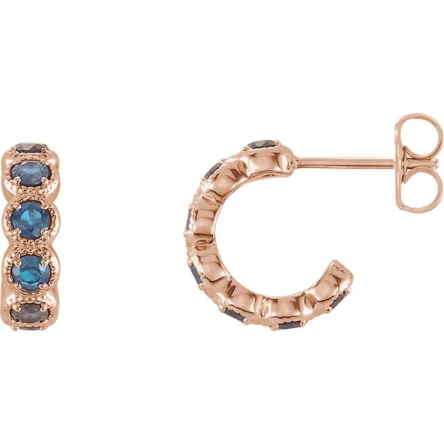 Best hoop earrings with intricate beaded details for a textured, stylish appearance-14KT GOLD 1.12 CTW AQUAMARINE J HOOP EARRINGS