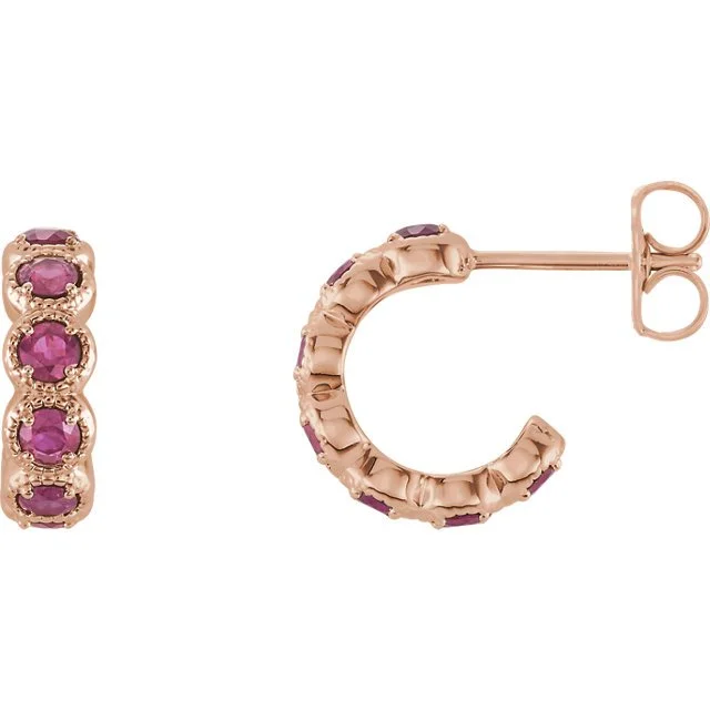 Best hoop earrings with turquoise stones for a bohemian-inspired vibe-14KT Gold 1.12 CTW Pink Tourmaline J Hoop Earrings