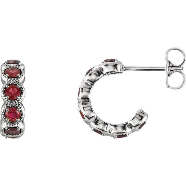 Best hoop earrings with snake-inspired designs for an edgy and fierce vibe-14KT GOLD 1.25 CTW ROUND GARNET J HOOP EARRINGS