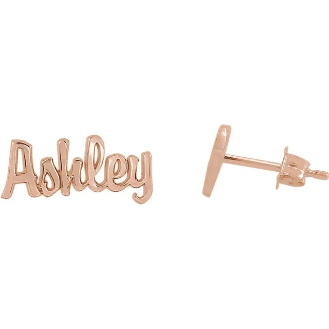 Hoop earrings with oversized designs for a bold, fashion-forward statement-14KT Gold Script Nameplate Earrings