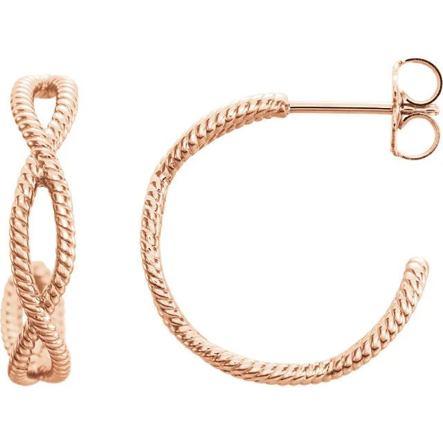 Hoop earrings with faceted crystals for added sparkle and shine-14KT Rose Gold Twist Rope Hoop Earrings