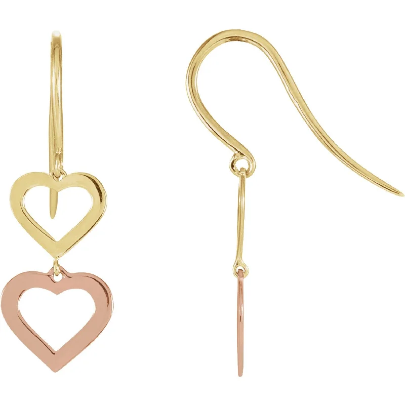 Best hoop earrings with delicate chain details for a trendy and stylish design-14KT TWO-TONE HEART DESIGN EARRINGS