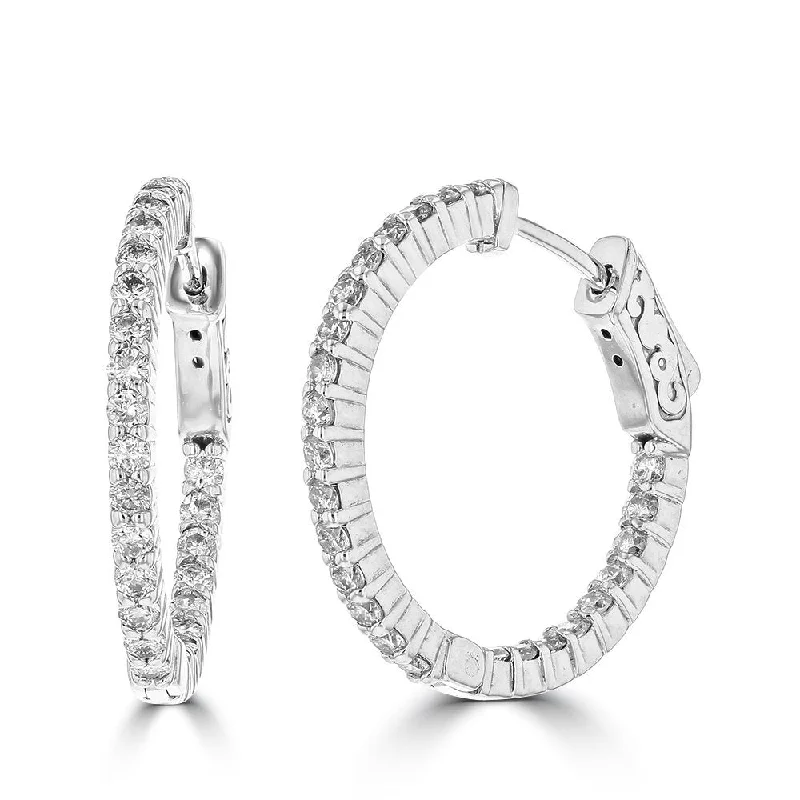 Hoop earrings with stacked layers for a bold and textured design-14KT WHITE GOLD 1.00CTW DIAMOND IN/OUT HOOP EARRINGS