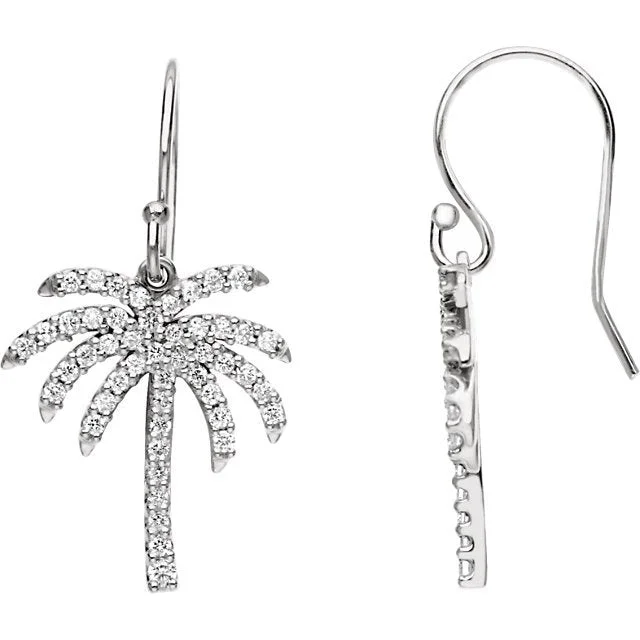 Best hoop earrings with cubic zirconia for a budget-friendly, dazzling look-14KT WHITE GOLD 1/2 CTW DIAMOND PALM TREE EARRINGS