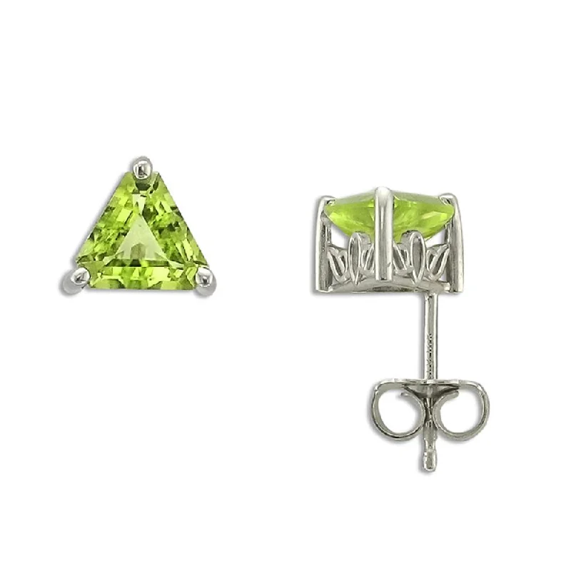 Hoop earrings with a matte finish for a sleek and sophisticated appearance-14KT WHITE GOLD 1.80CTW TRILLION CUT PERIDOT EARRINGS