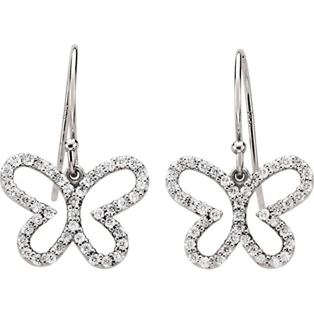 Hoop earrings with a chunky design for a bold and trendy statement-14KT WHITE GOLD 3/8 CTW DIAMOND BUTTERFLY EARRINGS