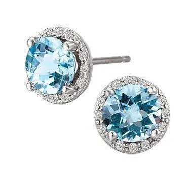 Hoop earrings with luxe velvet finishes for a rich and luxurious touch-14KT WHITE GOLD BLUE TOPAZ & DIAMOND HALO EARRINGS