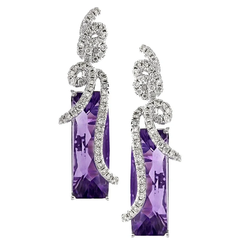 Best hoop earrings with gold for a luxurious and timeless look-14KT WHITE GOLD EMERALD CUT AMETHYST AND DIAMOND EARRINGS