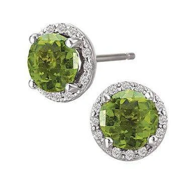 Hoop earrings with hammered copper for a warm and rustic aesthetic-14KT WHITE GOLD PERIDOT & DIAMOND HALO EARRINGS