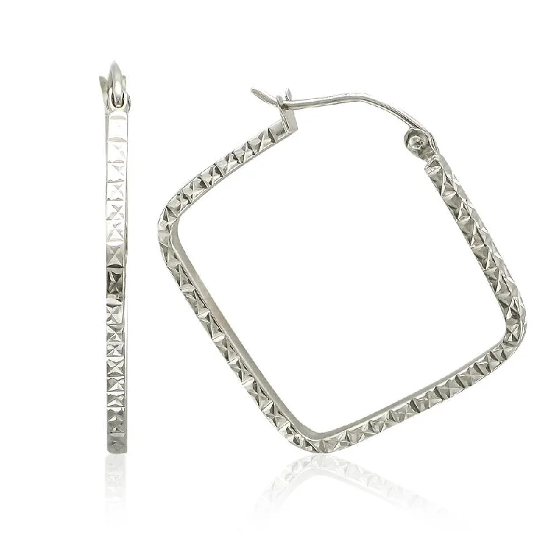 Best hoop earrings with stacked layers for a dimensional and bold look-14KT WHITE GOLD SQUARE DIAMOND CUT HOOP EARRINGS