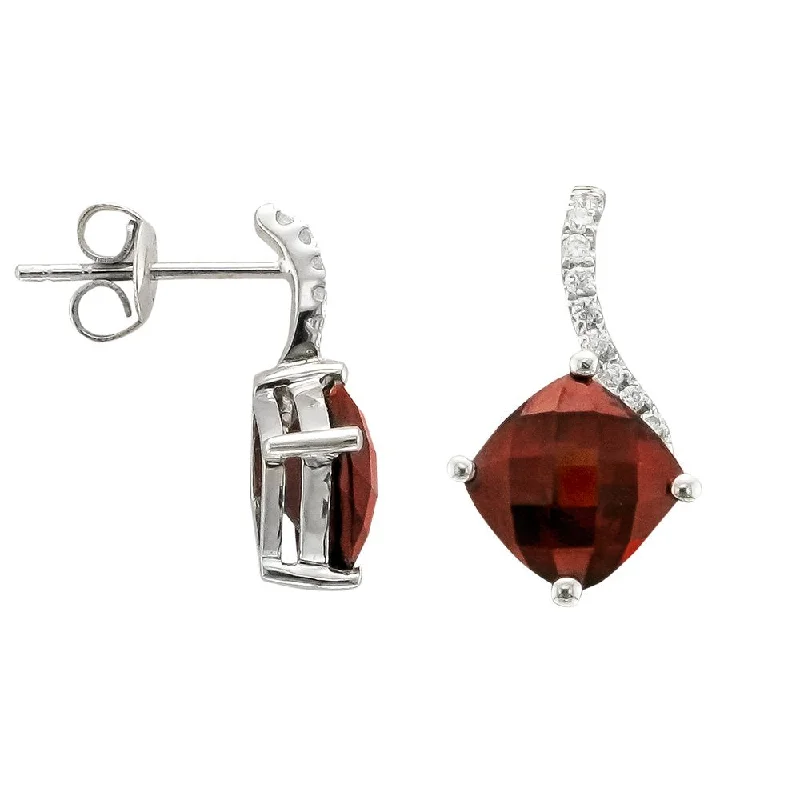 Hoop earrings with spiral designs for a dynamic and fluid look-14KT WHITE GOLD SQUARE GARNET & DIAMOND EARRING