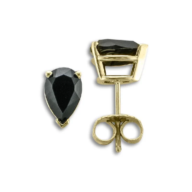 Hoop earrings with diamond-cut surfaces for added sparkle and shine-14KT Yellow Gold Pear Shape Onyx Earrings