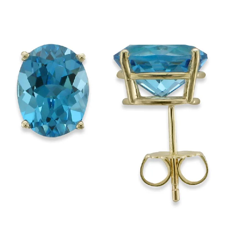 Stylish hoop earrings with diamond accents for an elegant and sparkling effect-14KT YELLOW GOLD 4.50 CTW OVAL SWISS BLUE TOPAZ EARRINGS