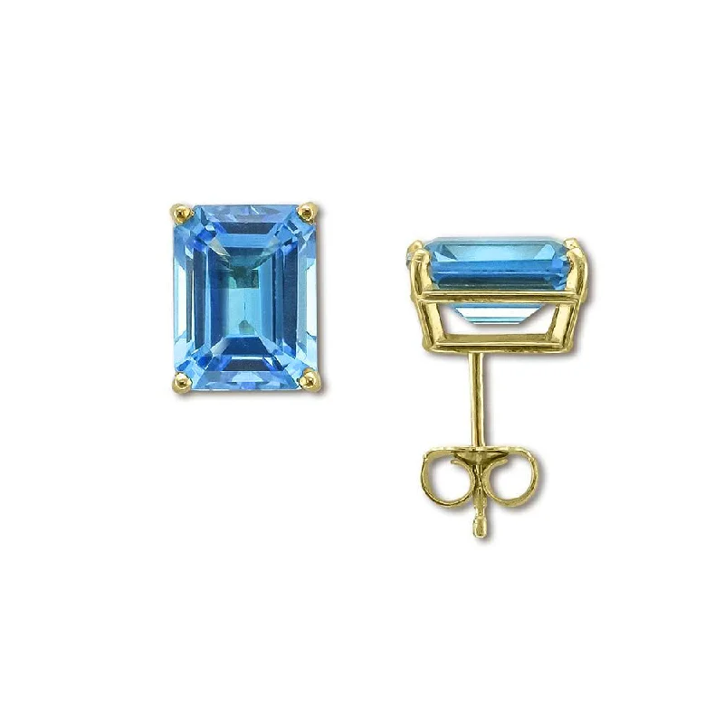 Hoop earrings with pearl accents for a chic and classic style-14KT YELLOW GOLD 6 CTW EMERALD CUT SWISS BLUE TOPAZ EARRINGS