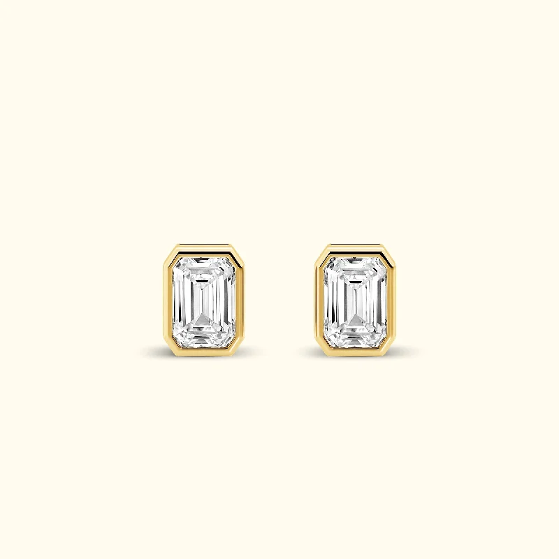 Best hoop earrings with geometric shapes for a modern and artistic appeal-Bezel Set 2.00ct Emerald Cut Studs