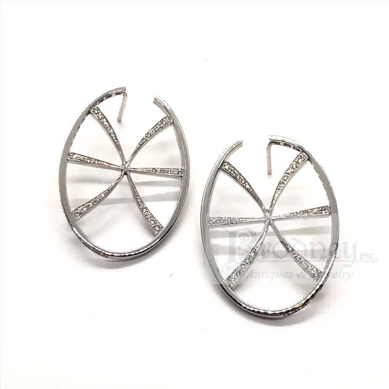 Hoop earrings with diamond-cut surfaces for added sparkle and shine-18 Kt White Gold and Diamond Pin Wheel Hoop Earrings