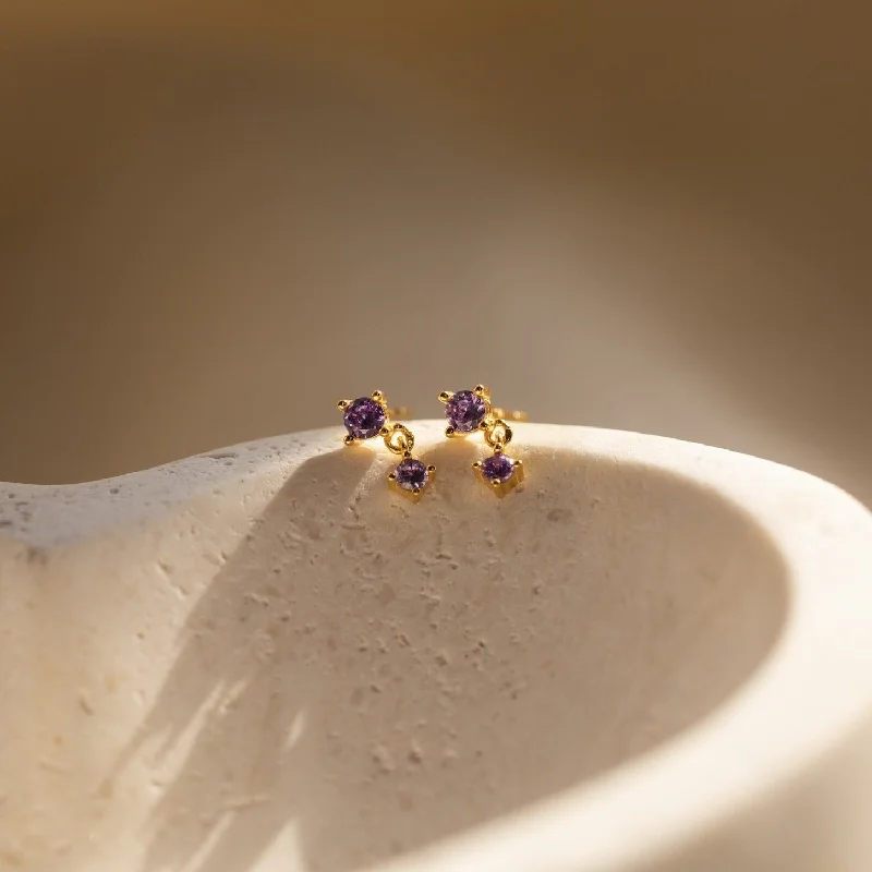 Hoop earrings with resin accents for a bold and colorful design-Amethyst Birthstone Drop Studs