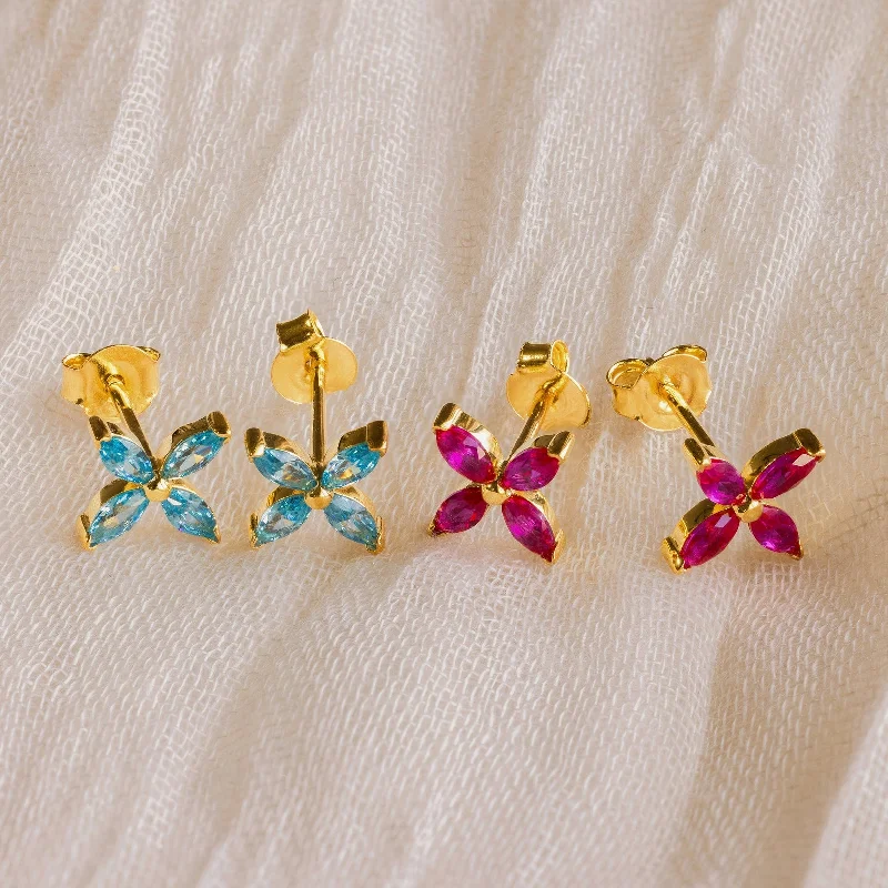 Best hoop earrings with geometric hexagon shapes for a modern, angular look-Birthstone Flower Studs