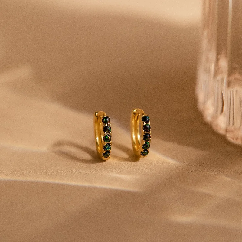 Best hoop earrings with matte finish for a sophisticated, understated design-Black Sand Opal Huggies