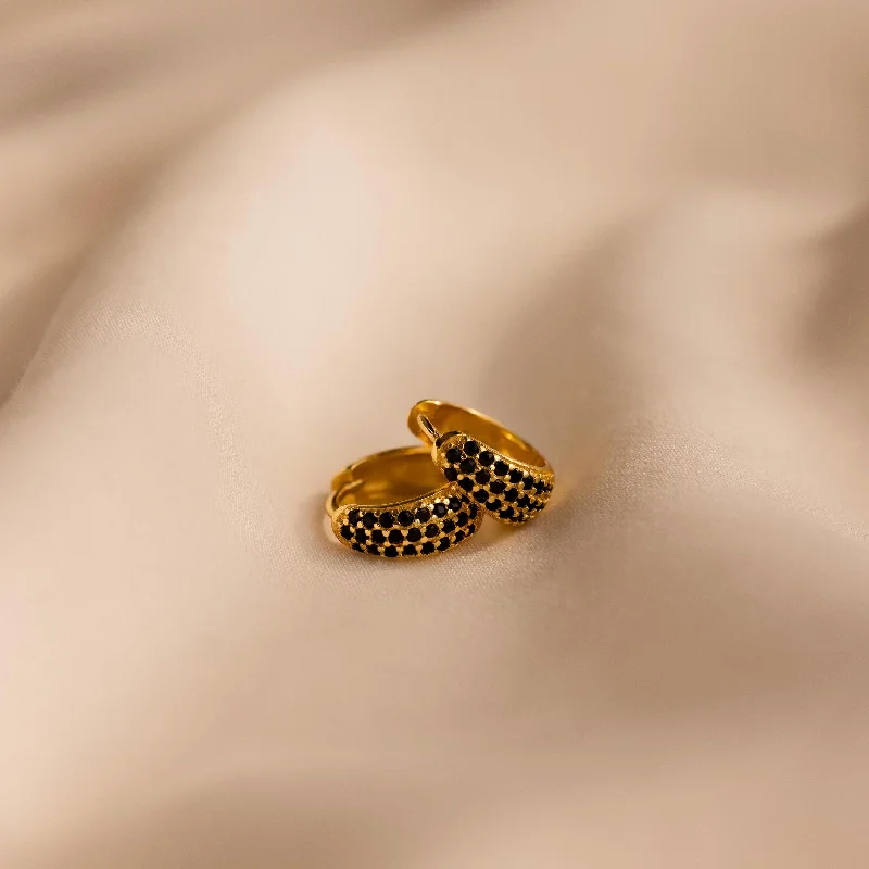 Small hoop earrings for a delicate and understated everyday wear-Chunky Onyx Pave Huggies