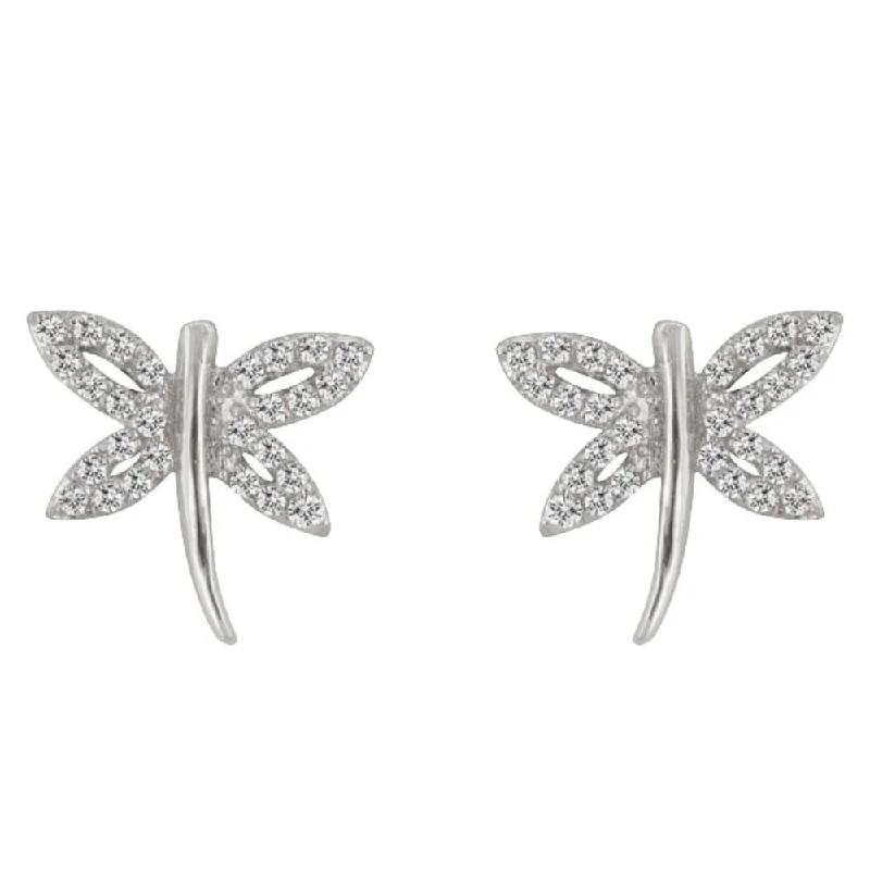 Hoop earrings with polished metal for a shiny and high-quality finish-Cubic Zirconia Dragonfly Earrings - 12 Mm L X 14 Mm W X 3 Mm H