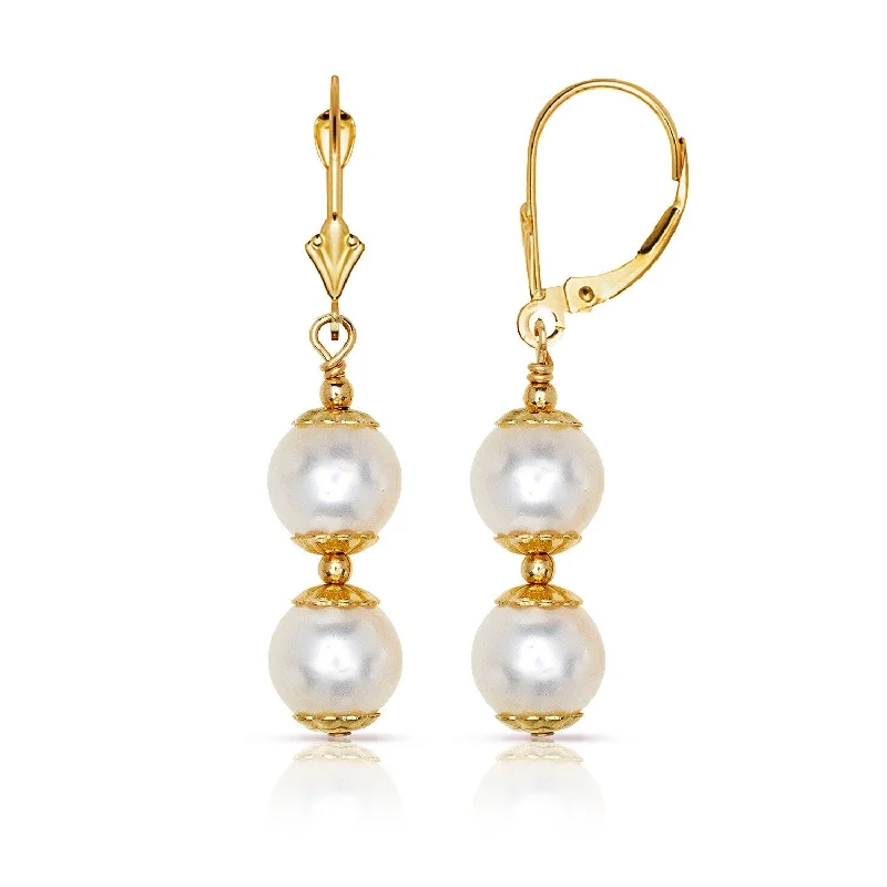 Best hoop earrings with butterfly motifs for a playful and whimsical appearance-Curata 14k Gold Beaded 6mm Freshwater Cultured Pearl Double Dangle Lever Back Earrings