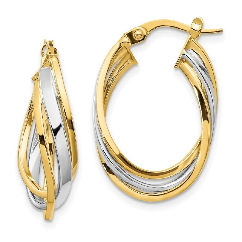 Hoop earrings with polished metal for a shiny and high-quality finish-Curata 14k Two tone Gold Polished Oval Swirl Hoop Earrings 25x17mm